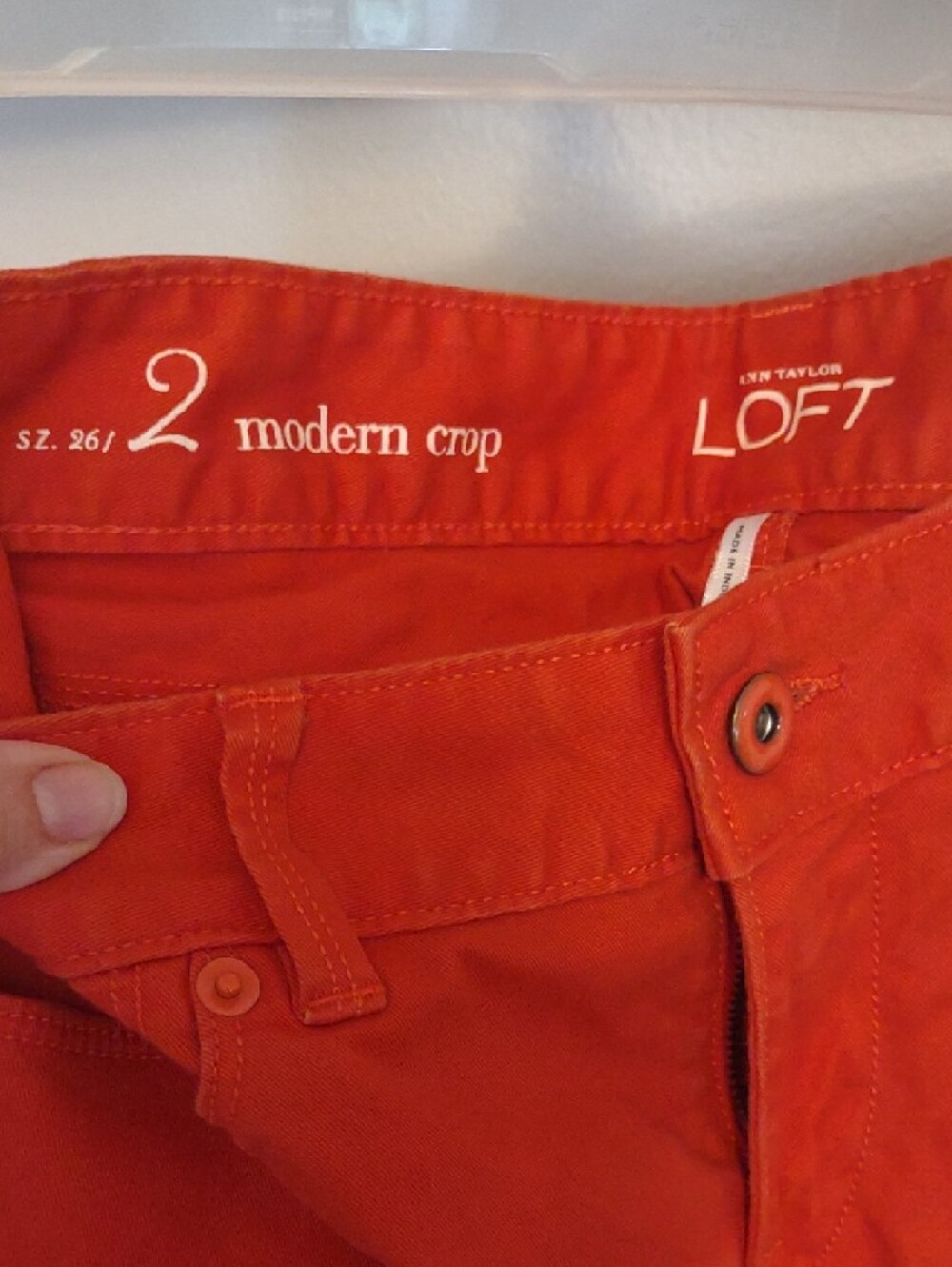 LOFT Cropped Jeans in Vibrant Orange-Red - Picture 2 of 2